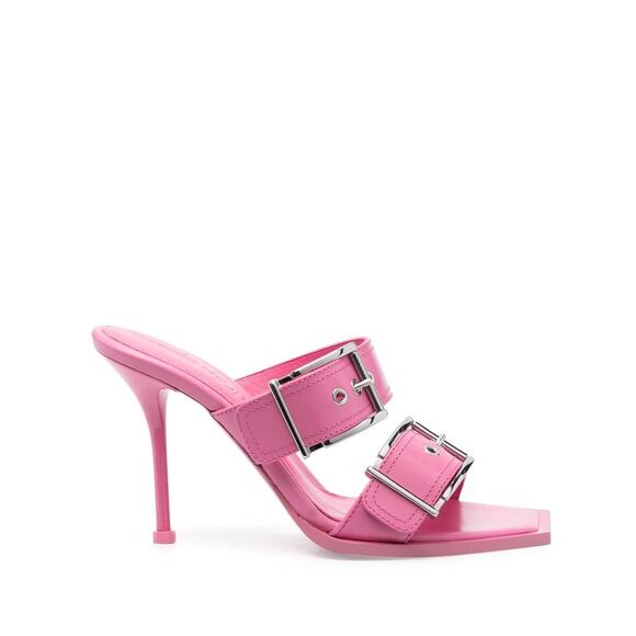 Alexander McQueen Sandals 105mm Buckle Leather Party Statement Summer Pink Sz 9 - Picture 4 of 14
